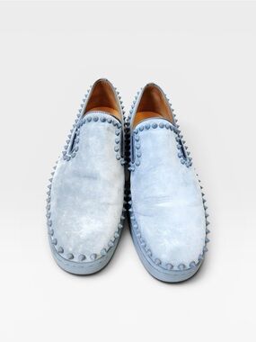 Christian Louboutin Pic Boat Blue Suede Studded Slip-On Sneakers